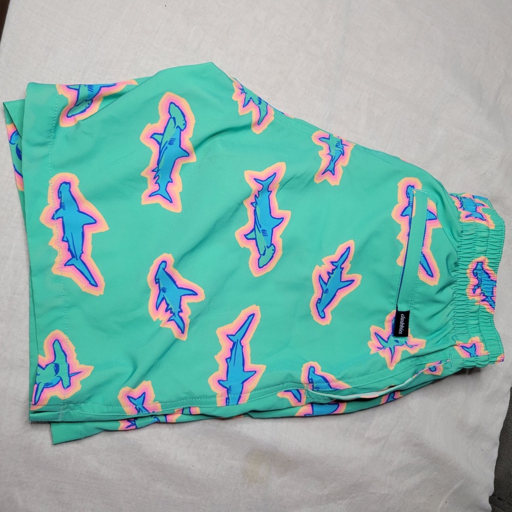 Chubbies Mens Hammerhead Shark Swim Trunks Mint Green 7 Inch Inseam Small